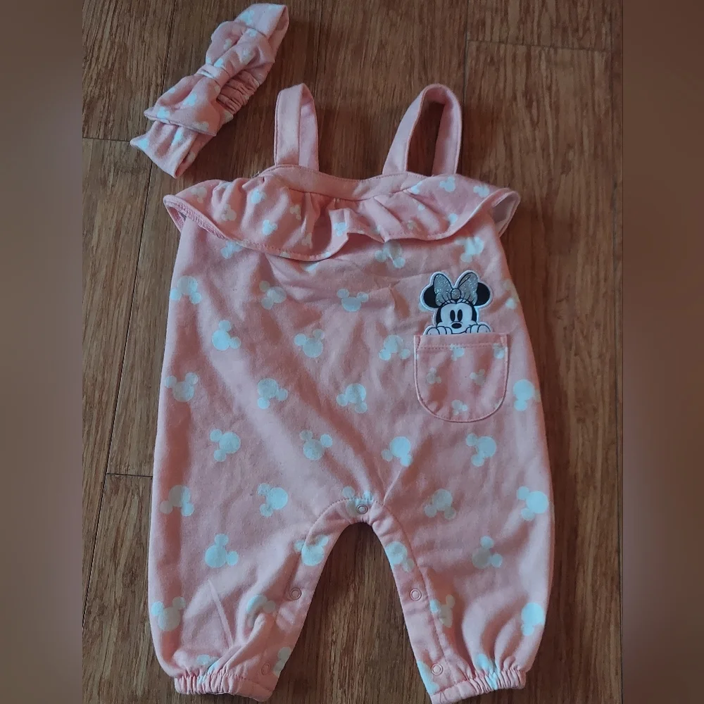 ⭐️3/$30- Minnie jumper with matching headband, peach, white silver,  3-6 months